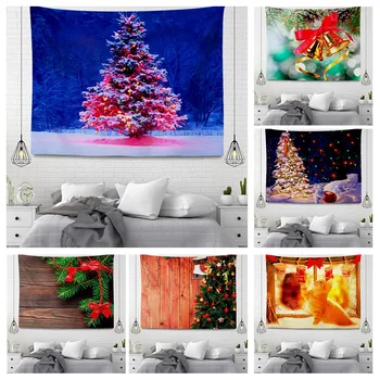 Коледна украса за дома с животни, стая декор, стенен гоблен, естетична спалня, естетически стенно изкуство, голям текстилен стенен гоблен