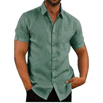 2023 Лятна однотонная мъжко бельо риза с къс ръкав, Ежедневни риза за пътуване, готина риза