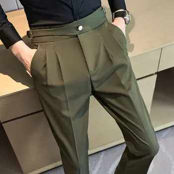 Младежки мъжки ежедневни панталони на равна подметка с висока талия за есента и зимата, обикновена панталони директно силует