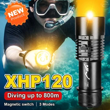 9000LM Професионален Фенерче за Гмуркане XHP120 800м Подводен Фенер за гмуркане IPX8 Водоустойчив Фенер за гмуркане С батерия 26650