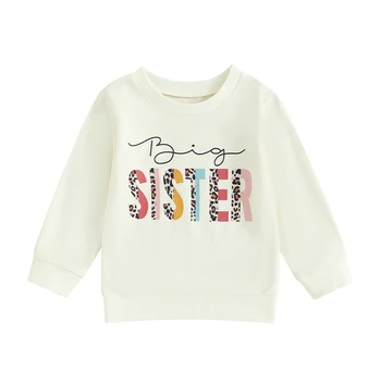 Блузи с писмото принтом за момичета, Ежедневни Пуловер с кръгло деколте и дълъг ръкав за по-Малката сестра, Пуловери свободно, намаляване, върховете на есен