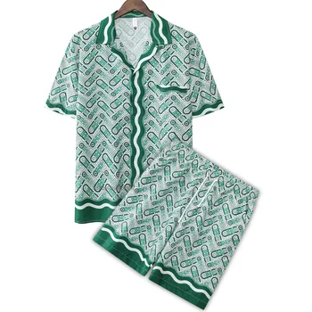 Хавайски комплекти за мъже, Реколта градинска дрехи в зелен цвят с принтом 