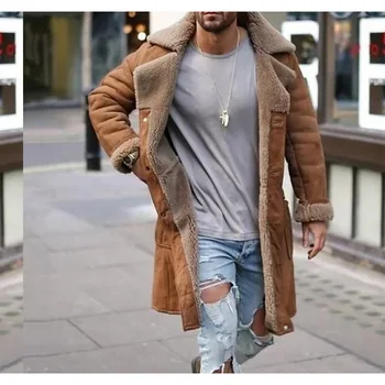 Бутиков мъжко дълго палто с удебелени изолация с цип, кафяви ежедневното памучно палто за мъже