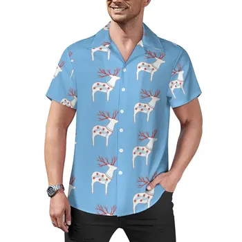 Скандинавските Ежедневни Ризи с домашен любимец принтом, Коледа риза с Елени, Хавайски Модни Блузи, Мъжки Графични 3XL 4XL