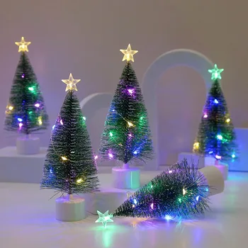 1 бр., Коледно Дърво, led светлини, Изкуствена Кедрова Елха, Украса на работния плот, Коледна украса, подаръци