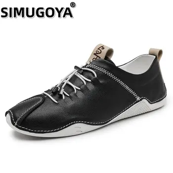 SIMUGOYA/ Нова Мъжки Ежедневни обувки, Кожени Модни мъжки Маратонки изработени ръчно, Дишащи мъжки Лоферы, Мокасини, Луксозна марка обувки на лодочке