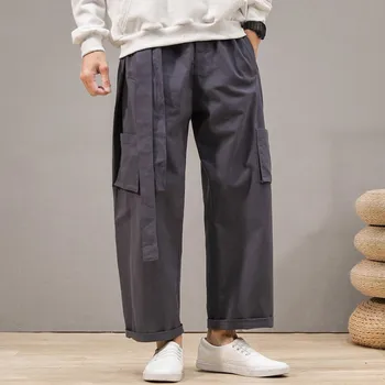 Нови Мъжки Зреещи, Ежедневни Работни Панталони от памук и лен Harajuku Street, Панталони Jushi Дзен Оверсайз