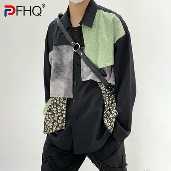 PFHQ, боядисани в контрастен цвят, Мъжки Ризи с Високо Качество, Елегантни и Модерни Улични Тънки Оригинални Лоскутные Шик Блузи 21F1725