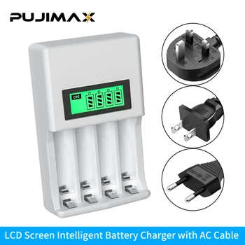 Умно LCD зарядно устройство PUJIMAX AAA/AA с 4 слота за бързо зареждане с функция защита от прегряване и презареждането