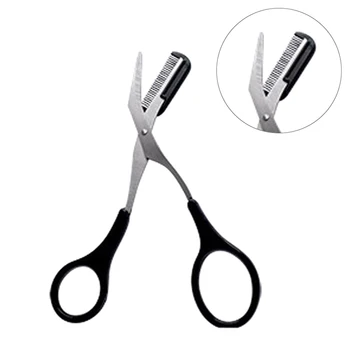 Ножици за подстригване с гребен за вежди Женски Мъжки Ножици за вежди и мигли, безопасен бръснач за лица от неръждаема стомана, Козметични ножици за грим