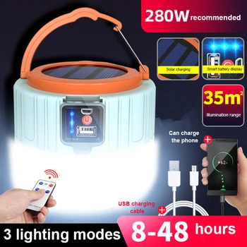 280 W Слънчев led лампа за къмпинг, USB Акумулаторна лампа за работа на открито палатки, преносими светлини, аварийно осветление за барбекю, разходки и туризъм