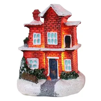 Коледен непринуден декор, Коледна Снежна Селски сцена от смола, led украса за вътрешно коледен декор