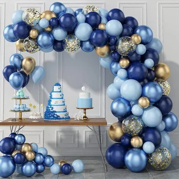 Комплект балони 106 бр., тъмно сини и Златни балони, комплект Гирлянди, балони с конфети, Арка, комплект за декорация Рожден Ден, сватбени партита