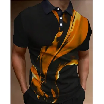 Мъжка риза с къси ръкави Модни Градиент линия, летни тениски с къс ръкав, ежедневни блузи с ревери, тениска, Раирана тениска за мъжки дрехи