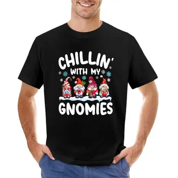 Chillin With My Gnomies - Забавен сладък гном Идея за Коледен подарък, Тениска, дрехи с аниме, черни тениски, мъжки тениски за мъже