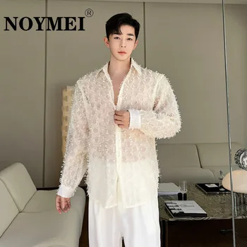 NOYMEI, Прозрачен Топ с дълъг ръкав, на Ревера, Монофонични Модерен Однобортный дизайн от окото на кожа, Мъжка риза в корейски стил WA1602