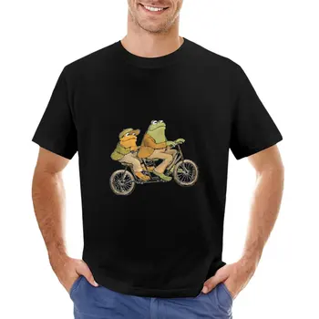 тениска с една жаба и крастава жаба, катающимися на велосипед, празни тениски, мъжки тениски с аниме