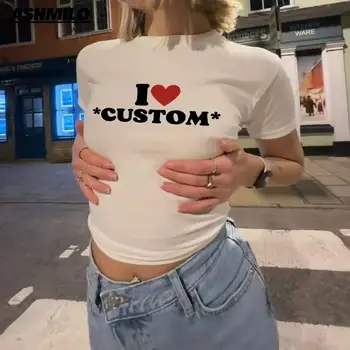 Съкратен топ с писмото принтом 2000-те, къс ръкав, Секси модни хубава тениска, Эстетичная облекло Y2K, Скъпа ежедневни градинска облекло Kawai High