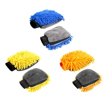 Ръкавици за грижа за автомобила, Миещи автомобилни ръкавици от шенилна, Сини, Жълти, Оранжеви, двустранни ръкавици за почистване, почистващи аксесоари за автомобили