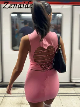 Zenaide, Съкратен топ с превръзка на гърба и облегающая пола, комплект с тон, Годишен Розов Секси Жена комплект от 2 теми, Градинска облекло 2023 година