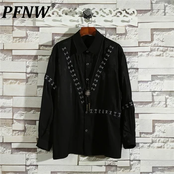 PFNW Пролетно-лятна Мъжка Мода, Свободни тъмни Ризи, Персонални Оригинална Градинска дрехи, Блузи, тениски с копчета Tide 12A9465