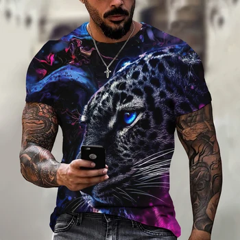 Тениски с 3D принтом тигър и свирепого вълк/леопард, мъжки блузи с къс ръкав, тениски оверсайз, мъжки дизайнерски дрехи