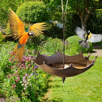 Креативна птица под формата на чадър Чрез хранилки за дивите птици и За улиците, Метална ясла за къпане на птиците под формата на чадър За декор градина