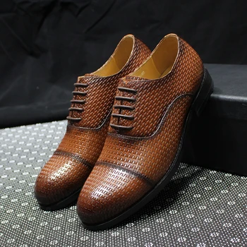 Мъжки Oxfords от естествена кожа, Модел обувки за мъже, сватбени и вечерни обувки с дантела и с отворени пръсти, Бизнес офис ръчно изработени обувки