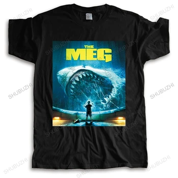 мъжки памучни черни върхове, лидер на продажбите, Megalodon Shark The Meg, Забавна унисекс, луксозна тениска с кръгло деколте за него, тениска размер плюс