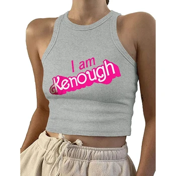 I Am Kenough Естетичен Женски Годишният Съкратен Топ Без ръкави, Градинска облекло Am Enough, Съкратен Топ, Смешни Ежедневни Топ Y2k, Kenough