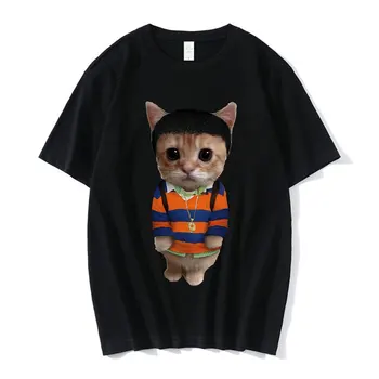 Забавна тениска Kanye West Sad Crying Cat Munchkin Кити Meme с графичен дизайн, Мъжки модни тениски, Ежедневни тениска Оверсайз, градинска облекло
