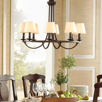 Полилей led, ретро окачен лампа в американски стил, текстилен лампа, тавана лампа за дневна, трапезария, оцветени в контакта E14