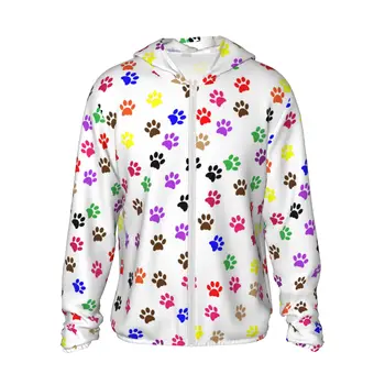 Цветна Солнцезащитная Тениска с Принтом Кучешки Лапи с Дълъг ръкав UPF 50 + Performance За Разходки И Джогинг, Бързосъхнеща Hoody Унисекс
