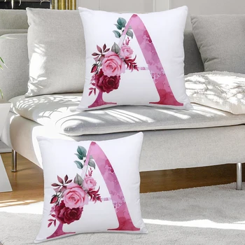 Розова калъфка с буквите A-Z, 45x45 см, калъфка за възглавници, Декоративни възглавници за дивана, Удобна калъфка за домашен интериор на едро