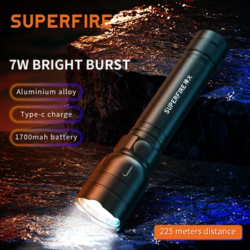 SuperFire GTS6 Мини led Фенерче Супер Ярък Преносим Водоустойчив 7 W Фенерче Вградена 1200 mah, USB, Акумулаторна батерия