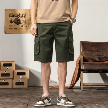 Къси панталони-карго Мъжки Памучни мъжки къси панталони Еластични и удобни мъжки къси панталони-карго В армия стил Гореща Лятна разпродажба на Дрехи с високо качество