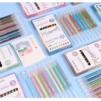 9-цветни гел химикалки Macaron/моранди, записная е книга, дневник, набор от цветни гелевых дръжки, дръжка за рисуване, кавайные химикалки, Безплатна доставка, ученически пособия