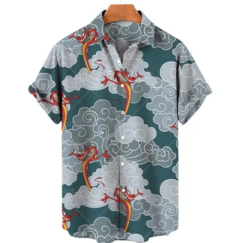 Однобортная тениска-поло с леопардовым принтом голям размер, мъжки хавайска риза с 3D принтом, модерен случайни плажен топ с къс ръкав