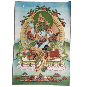 Тибет Тибетски Плат, Коприна Зелен Джамбала Бог на Богатството Тханка Стенни Картини за дома Гоблен за Медитация